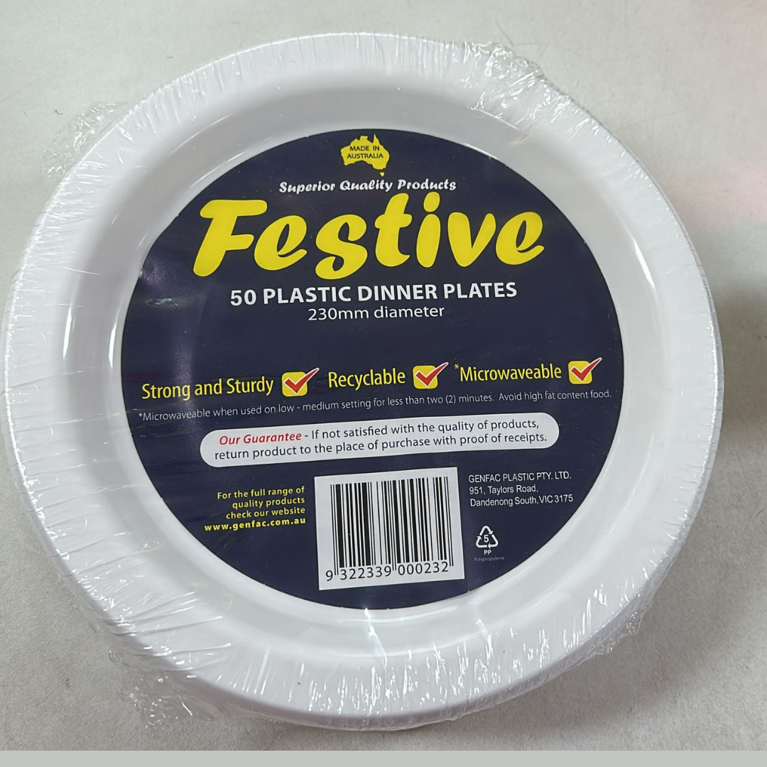Festive Plastic Dinner Plate 230mm (50pc)